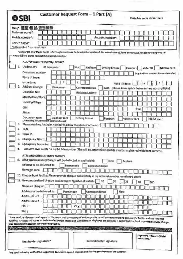 SBI KYC Details Updation Form pdf